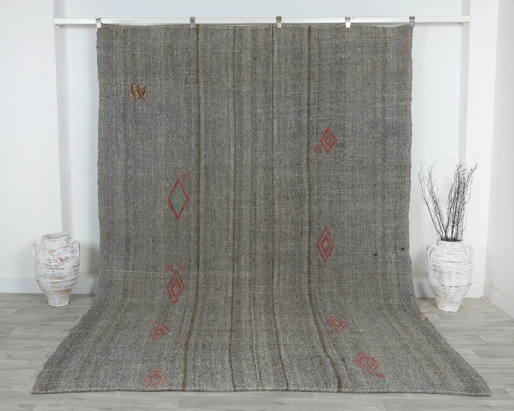 Gray Turkish Kilim Rug 7' 10" x 10' 8" Flat-Weave