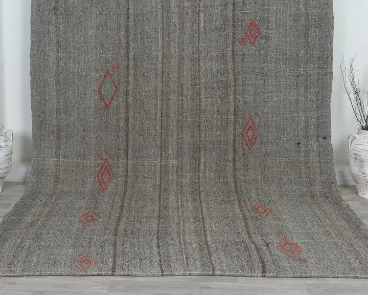 Gray Turkish Kilim Rug 7' 10" x 10' 8" Flat-Weave detail