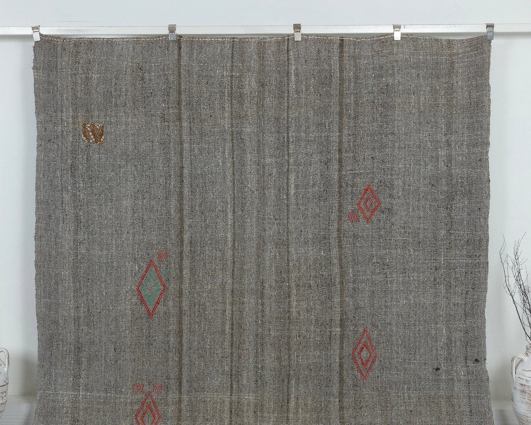 Gray Turkish Kilim Rug 7' 10" x 10' 8" Flat-Weave view