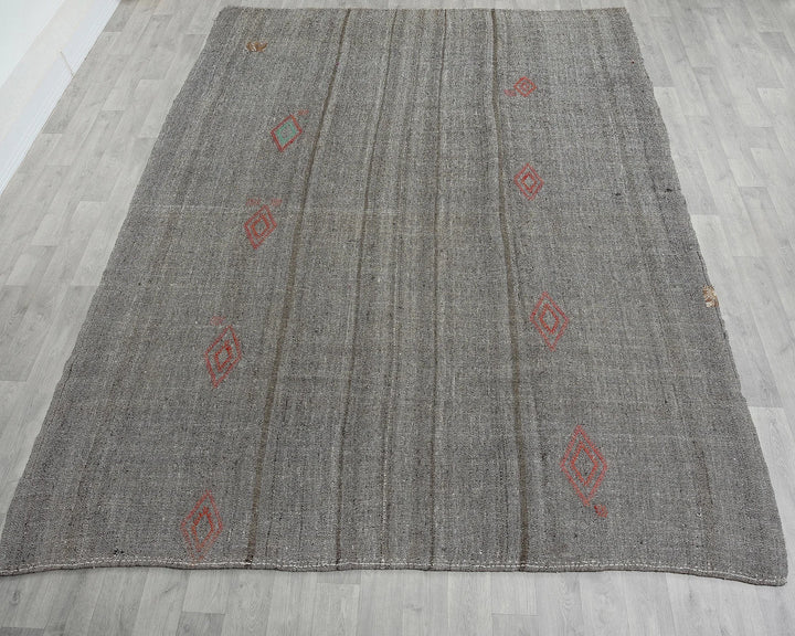 Gray Turkish Kilim Rug 7' 10" x 10' 8" Flat-Weave reverse