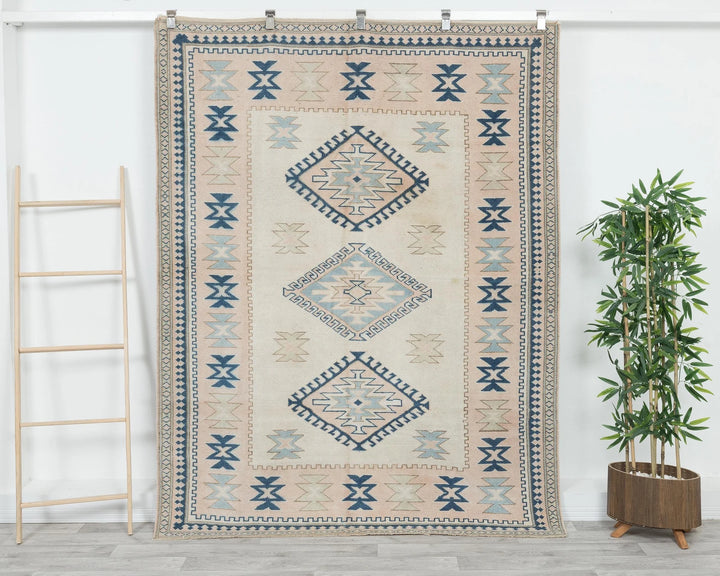 Beige Turkish Oushak Rug 5'6" x 7'1" Hand-Knotted | No. VR55622