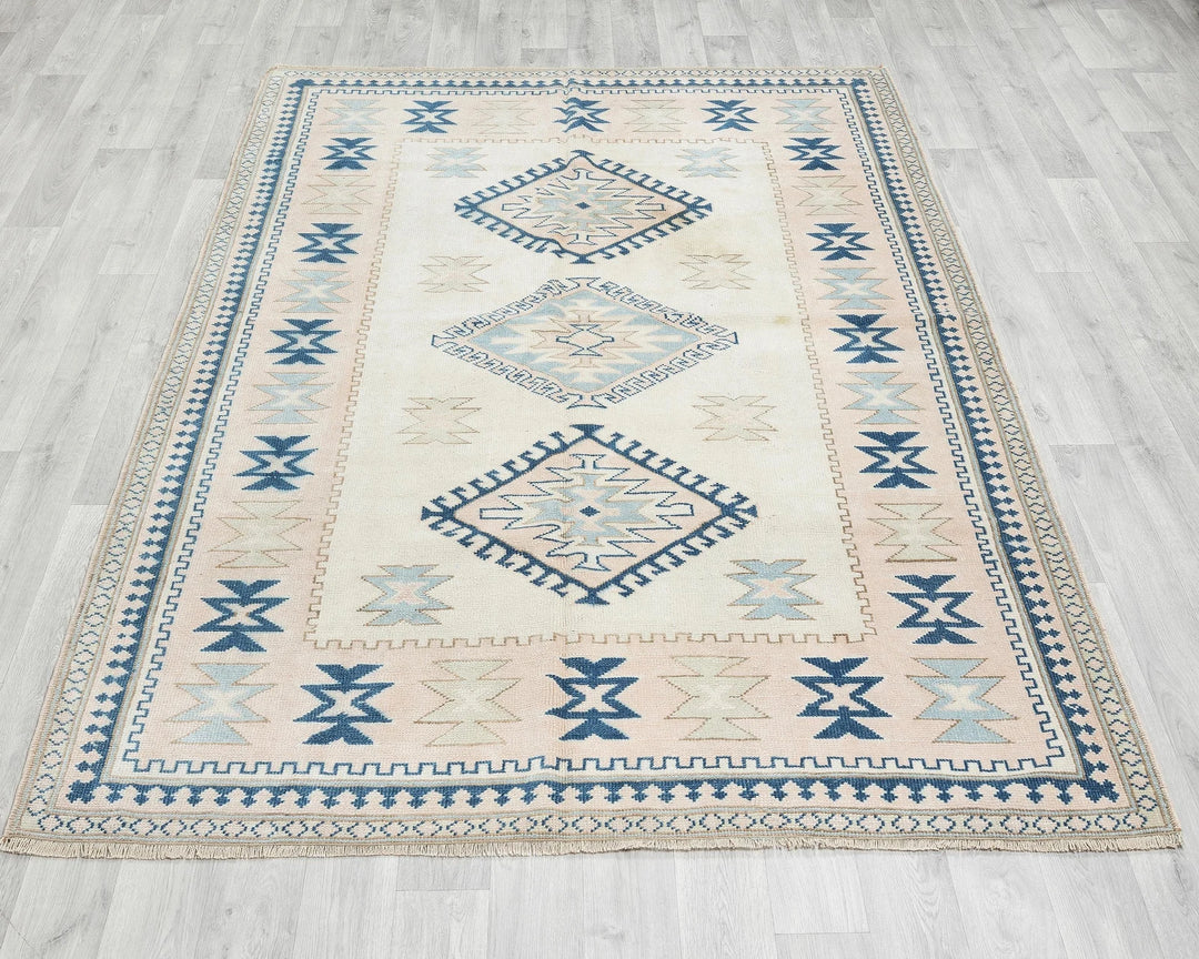 Beige Turkish Oushak Rug 5'6" x 7'1" Hand-Knotted | No. VR55622