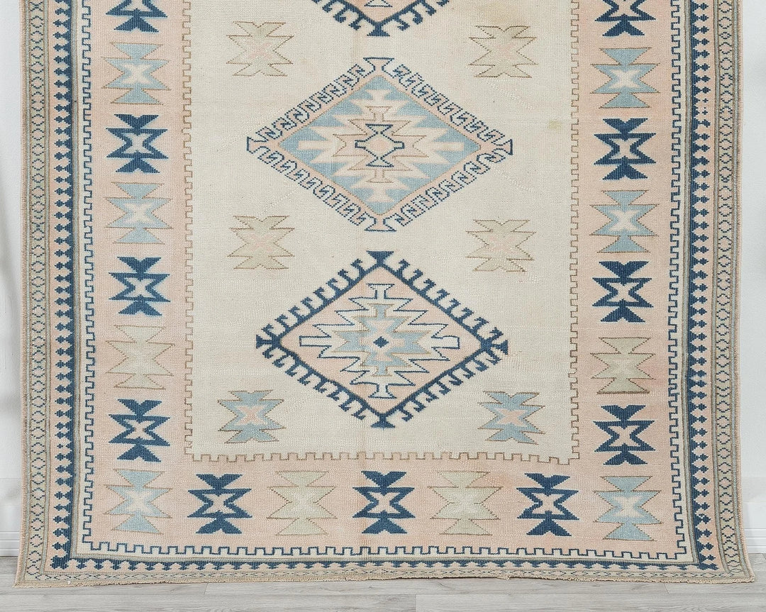 Beige Turkish Oushak Rug 5'6" x 7'1" Hand-Knotted | No. VR55622