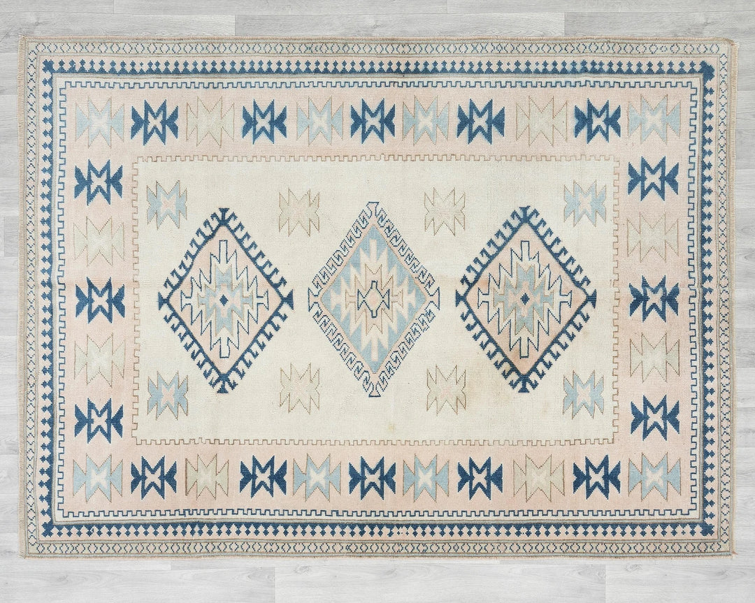 Beige Turkish Oushak Rug 5'6" x 7'1" Hand-Knotted | No. VR55622