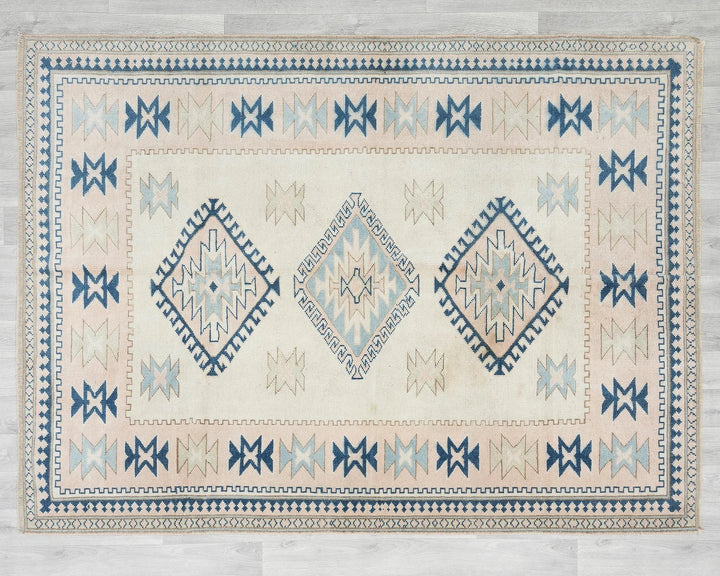 Beige Turkish Oushak Rug 5'6" x 7'1" Hand-Knotted | No. VR55622