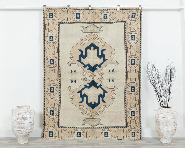 Multicolor Turkish Oushak Rug 5' 1" x 7' 1" Hand-Knotted
