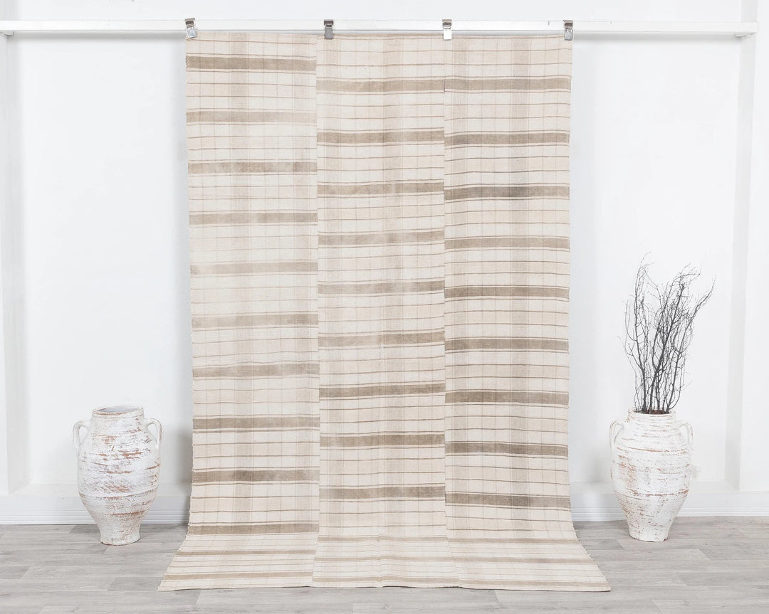 Beige Turkish Kilim Rug 5' 1" x 8' 6" Hand-Knotted | No. VR55935