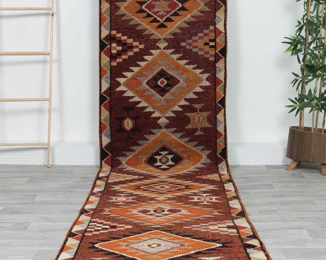 Multicolor Turkish Oushak Rug 13' 1" x 2' 11" Hand-Knotted | No. VR56120