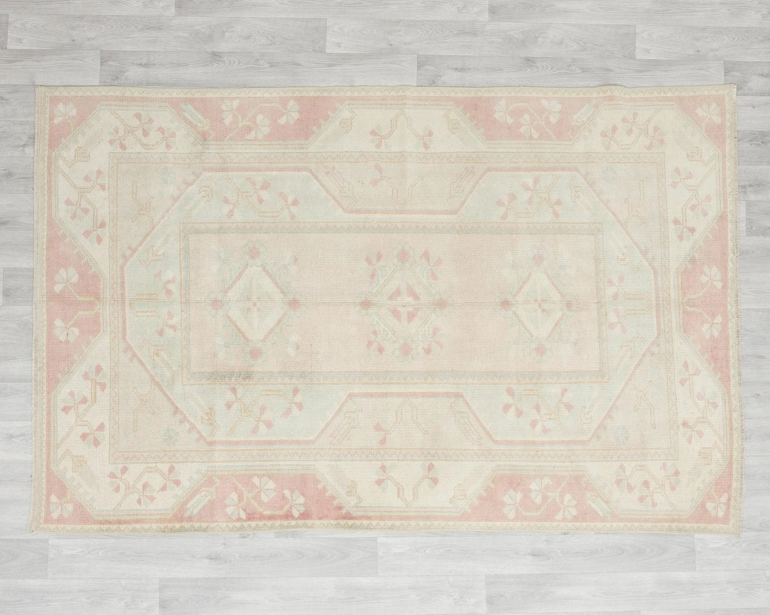 Beige Turkish Oushak Rug 7' 3" x 4' 3" Hand-Knotted | No. VR56282