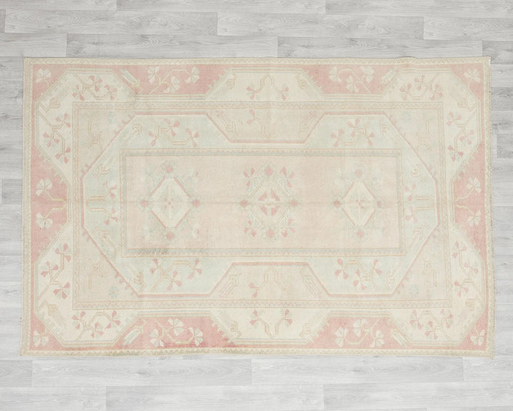 Beige Turkish Oushak Rug 7' 3" x 4' 3" Hand-Knotted | No. VR56282