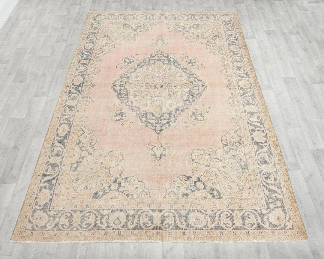 Pink Turkish Oushak Rug 6'10" x 10' Hand-Knotted | No. VR56407