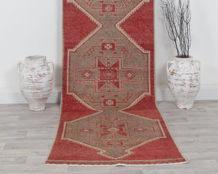 Red Turkish Oushak Rug 3' 1" x 10' 10" Hand-Knotted view