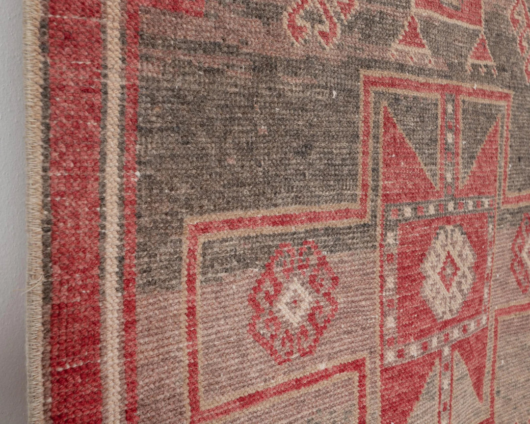 Red Turkish Oushak Rug 3' 1" x 10' 10" Hand-Knotted close-up