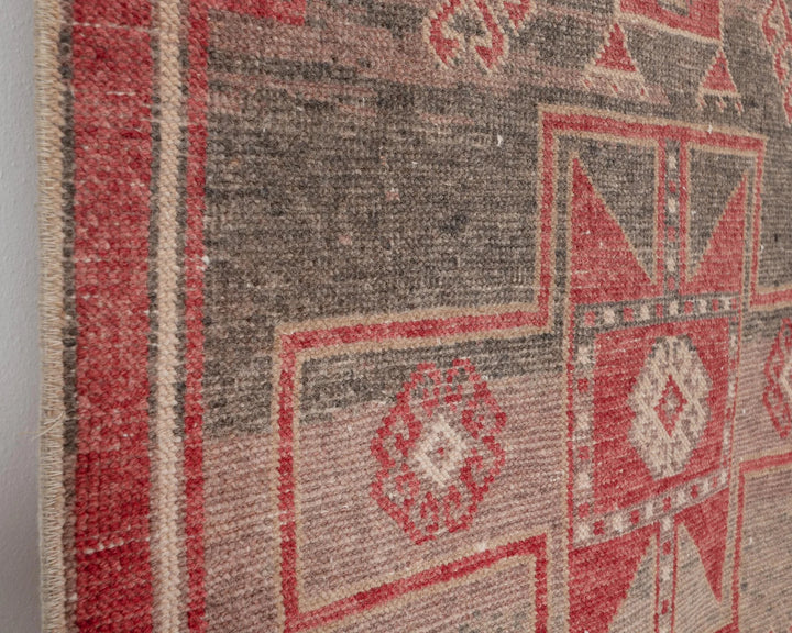 Red Turkish Oushak Rug 3' 1" x 10' 10" Hand-Knotted close-up