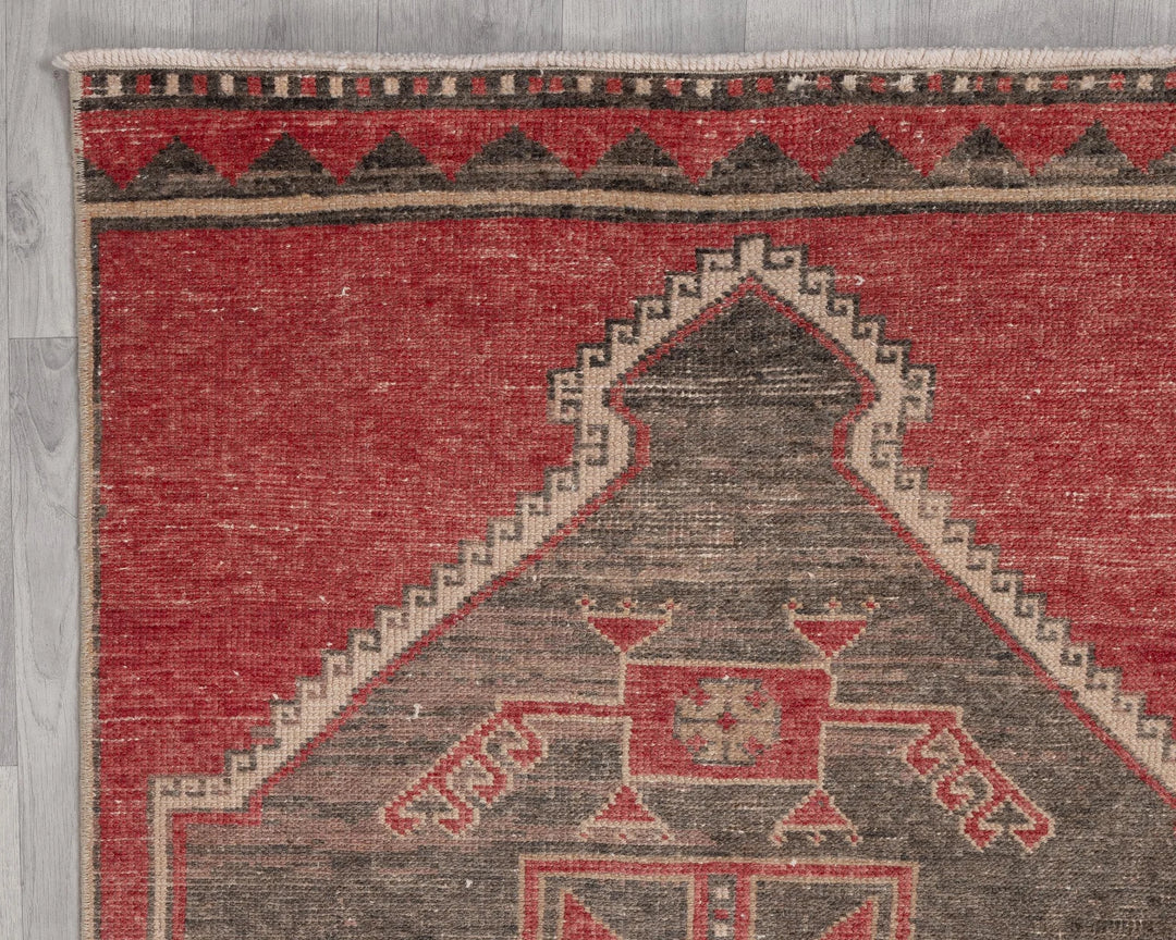 Red Turkish Oushak Rug 3' 1" x 10' 10" Hand-Knotted pattern