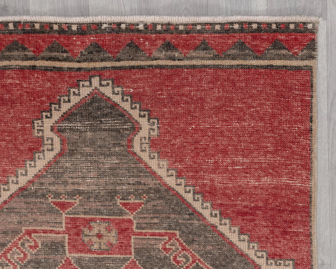 Red Turkish Oushak Rug 3' 1" x 10' 10" Hand-Knotted border