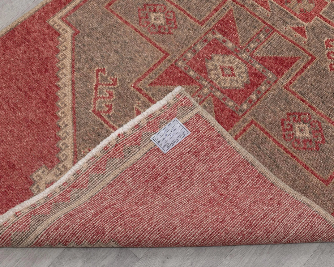 Red Turkish Oushak Rug 3' 1" x 10' 10" Hand-Knotted texture