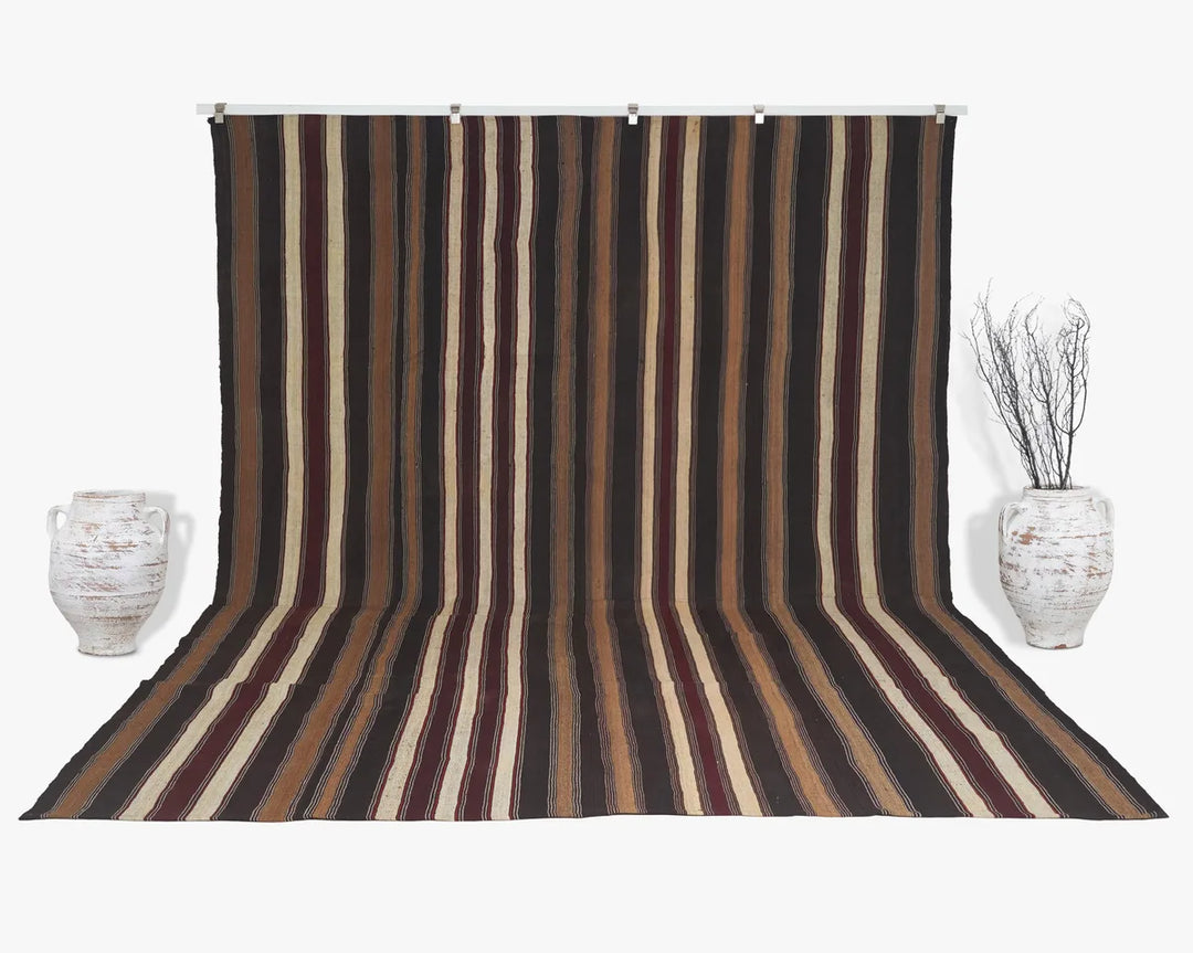 Brown Turkish Kilim Rug 9' 6" x 12' 10" Flat-Weave | No. VR56809