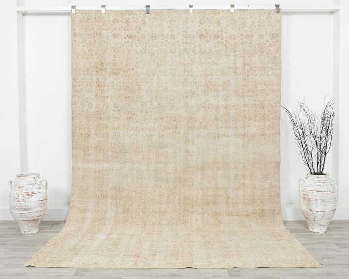 Beige Turkish Oushak Rug 6'7" x 9'10" Hand-Knotted | No. VR56890