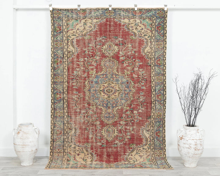 Red Turkish Oushak Rug 5' 2" x 7' 8" Hand-Knotted | No. VR57040
