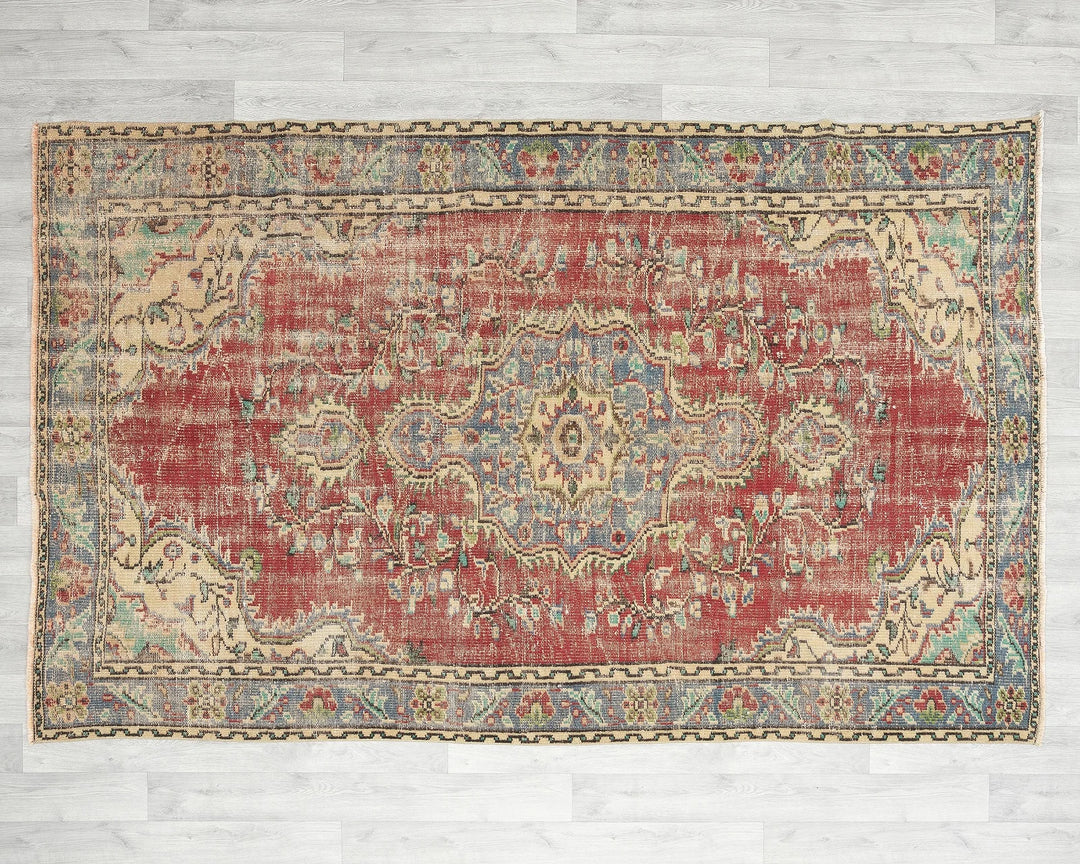 Red Turkish Oushak Rug 5' 2" x 7' 8" Hand-Knotted | No. VR57040