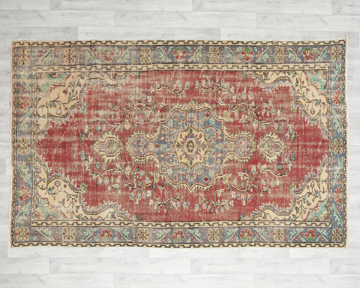 Red Turkish Oushak Rug 5' 2" x 7' 8" Hand-Knotted | No. VR57040