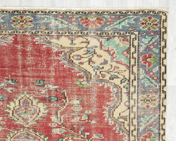 Red Turkish Oushak Rug 5' 2" x 7' 8" Hand-Knotted | No. VR57040