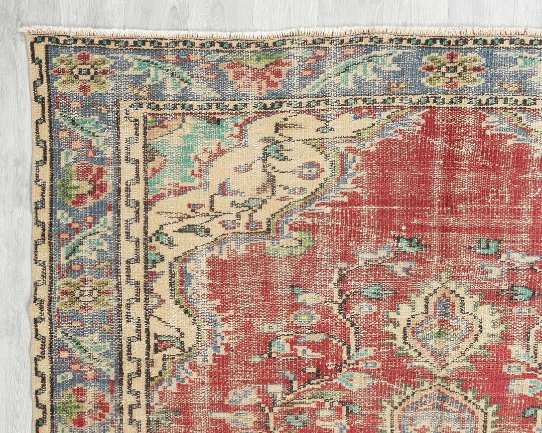 Red Turkish Oushak Rug 5' 2" x 7' 8" Hand-Knotted | No. VR57040