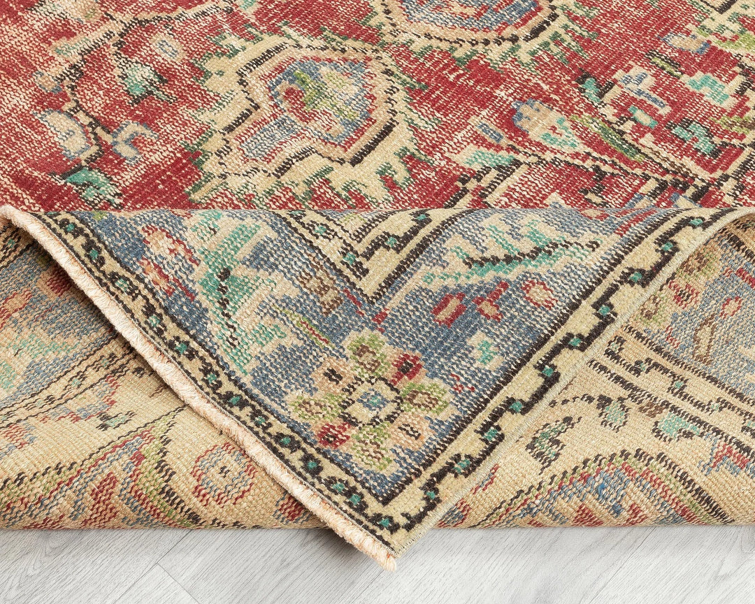 Red Turkish Oushak Rug 5' 2" x 7' 8" Hand-Knotted | No. VR57040