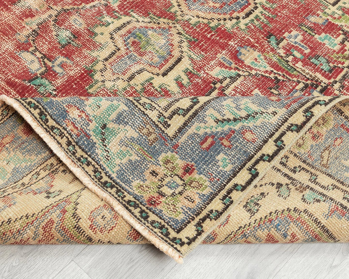 Red Turkish Oushak Rug 5' 2" x 7' 8" Hand-Knotted | No. VR57040