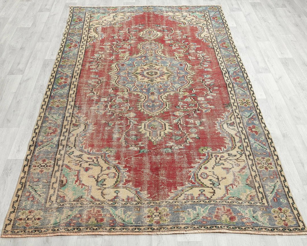 Red Turkish Oushak Rug 5' 2" x 7' 8" Hand-Knotted | No. VR57040