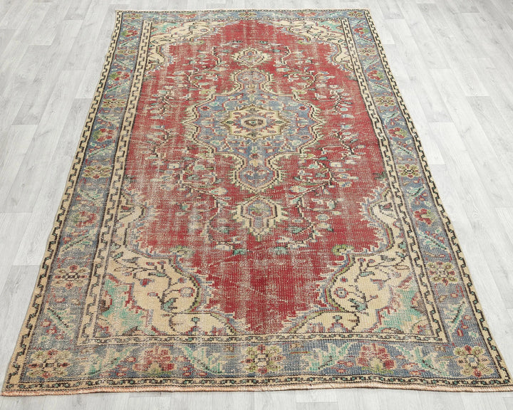 Red Turkish Oushak Rug 5' 2" x 7' 8" Hand-Knotted | No. VR57040