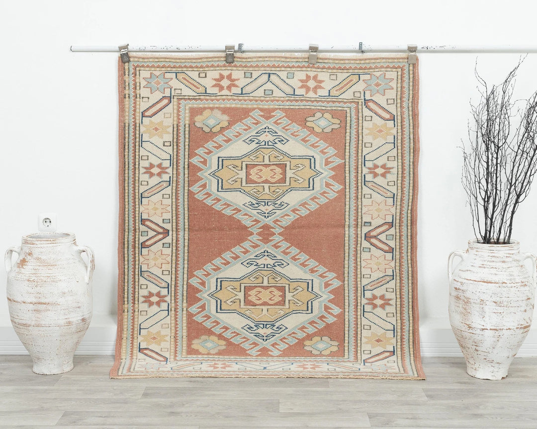 Multicolor Turkish Oushak Rug 4' 1" x 5' Hand-Knotted | No. VR57284