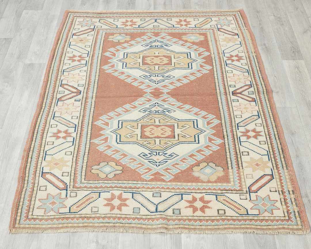 Multicolor Turkish Oushak Rug 4' 1" x 5' Hand-Knotted | No. VR57284