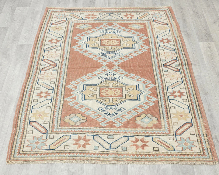 Multicolor Turkish Oushak Rug 4' 1" x 5' Hand-Knotted | No. VR57284