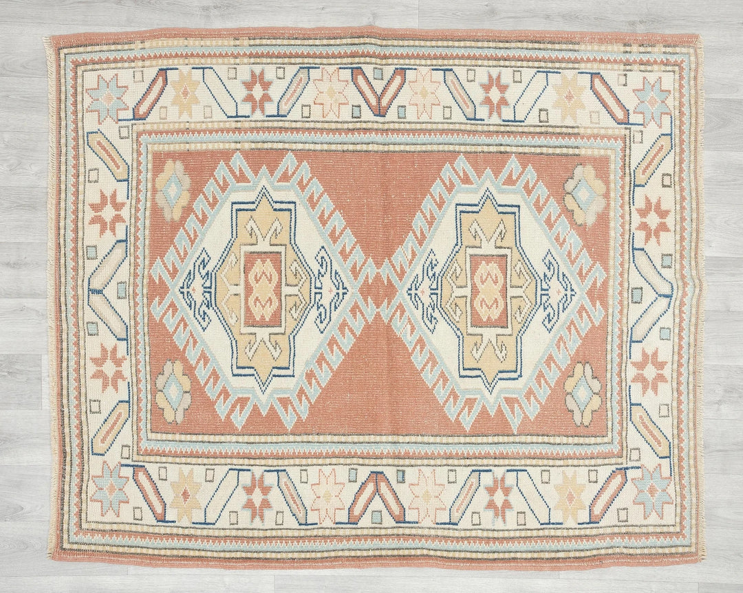 Multicolor Turkish Oushak Rug 4' 1" x 5' Hand-Knotted | No. VR57284