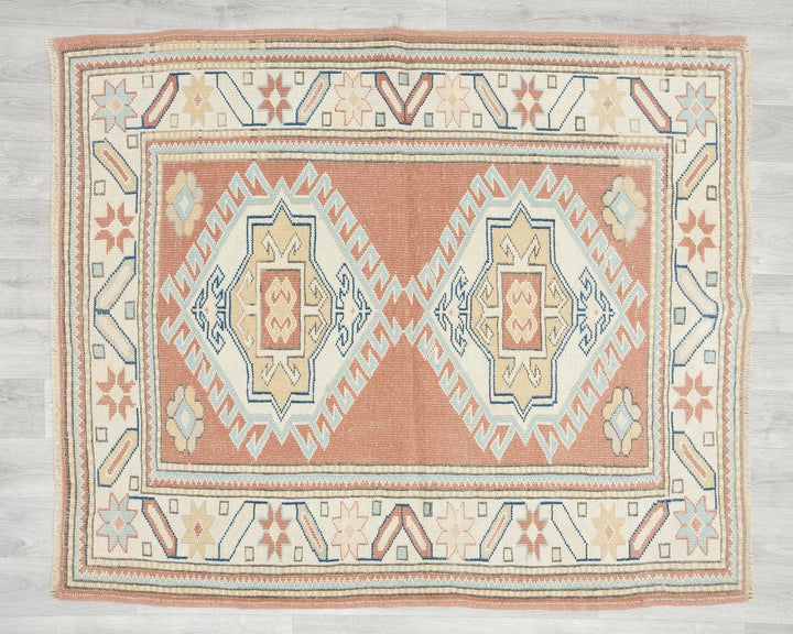 Multicolor Turkish Oushak Rug 4' 1" x 5' Hand-Knotted | No. VR57284