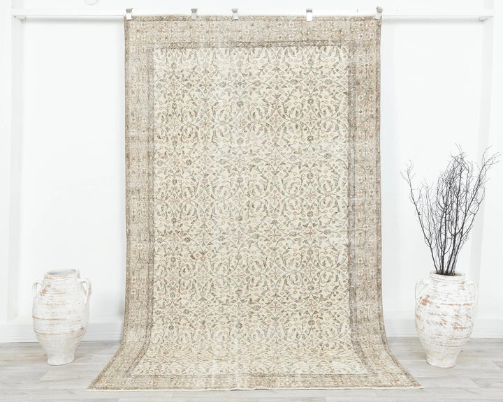 Beige Turkish Oushak Rug 5' 5" x 8' 10" Hand-Knotted | No. VR57315