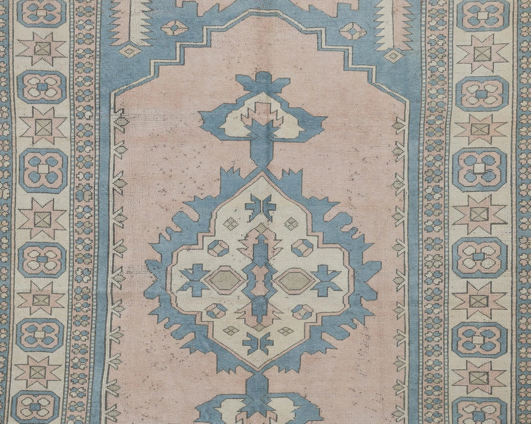 Multicolor Turkish Oushak Rug 6' 7" x 9' Hand-Knotted detail