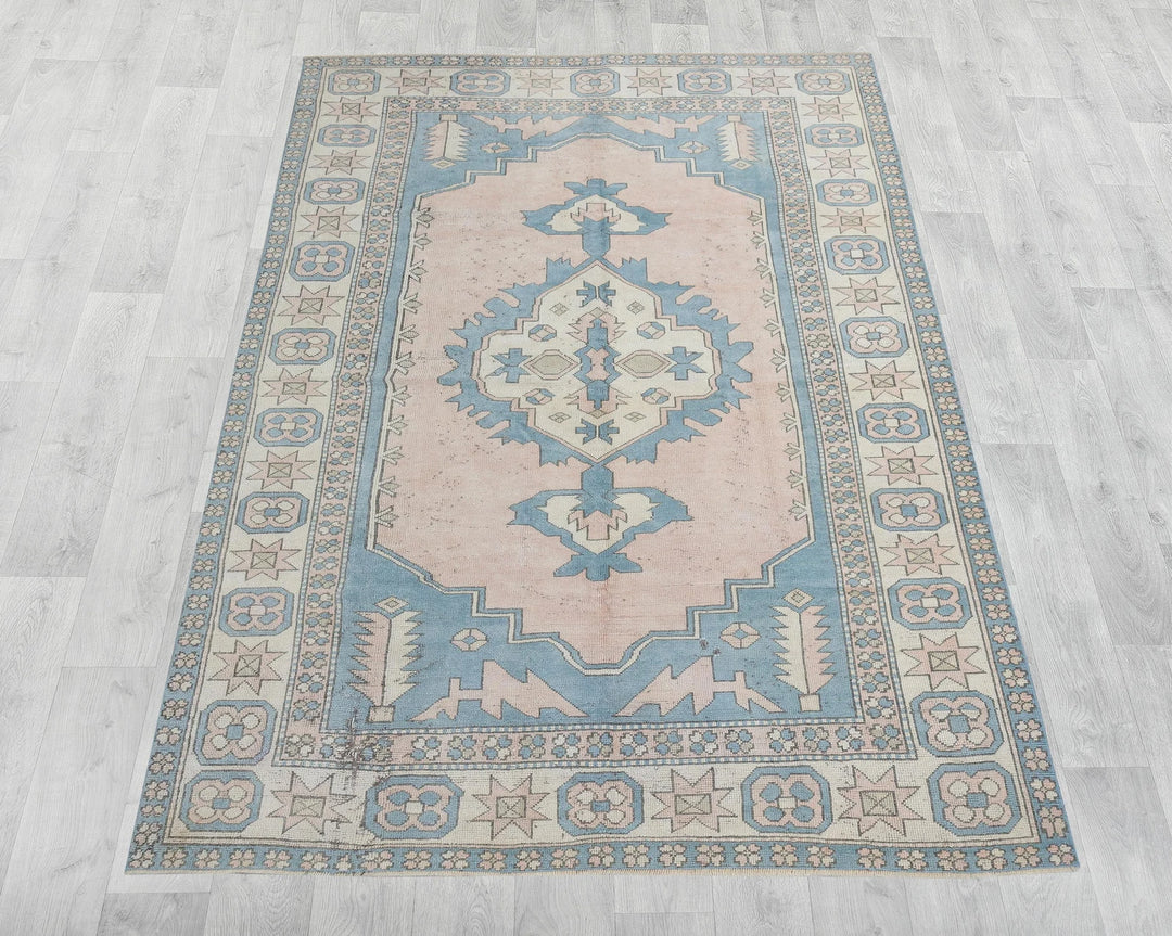 Multicolor Turkish Oushak Rug 6' 7" x 9' Hand-Knotted reverse