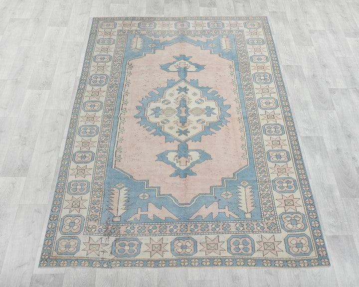 Multicolor Turkish Oushak Rug 6' 7" x 9' Hand-Knotted reverse