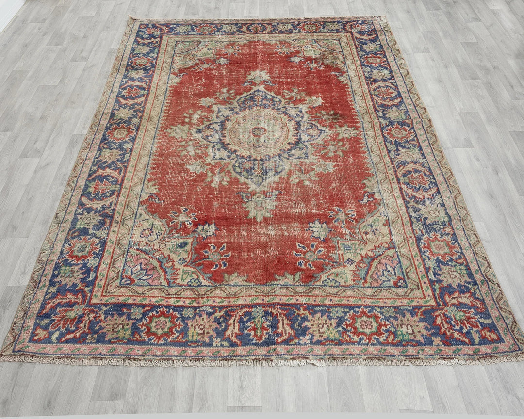 Multicolor Turkish Oushak Rug 6' 11" x 9' 1" Hand-Knotted | No. VR57505