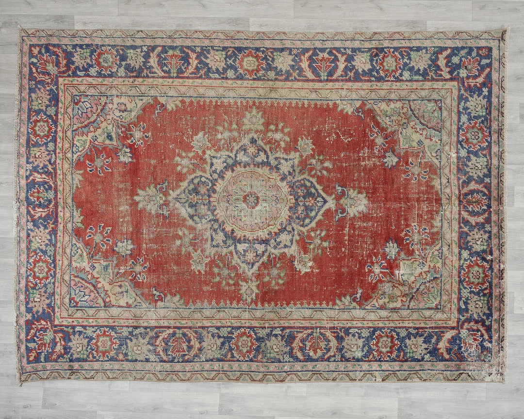 Multicolor Turkish Oushak Rug 6' 11" x 9' 1" Hand-Knotted | No. VR57505