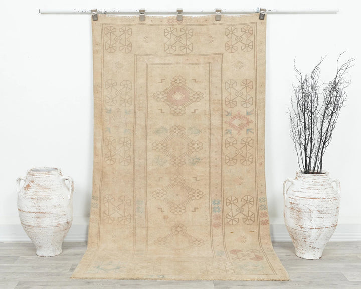 Beige Turkish Oushak Rug 3'10" x 6'10" Hand-Knotted | No. VR57519