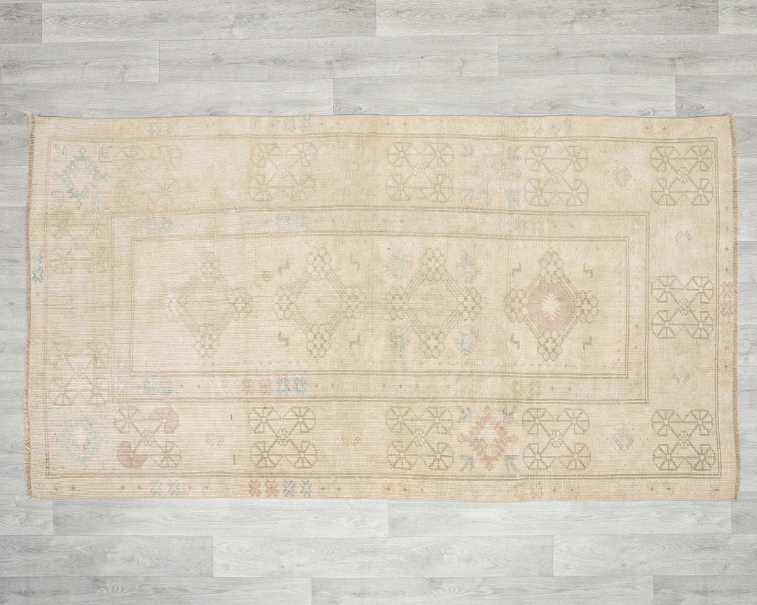 Beige Turkish Oushak Rug 3'10" x 6'10" Hand-Knotted | No. VR57519