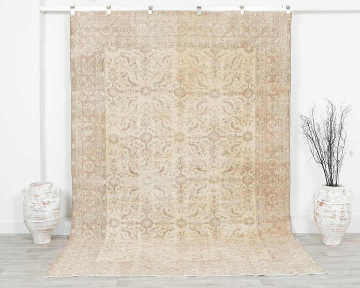 Beige Turkish Oushak Rug 6' 9" x 9' 11" Hand-Knotted | No. VR57520