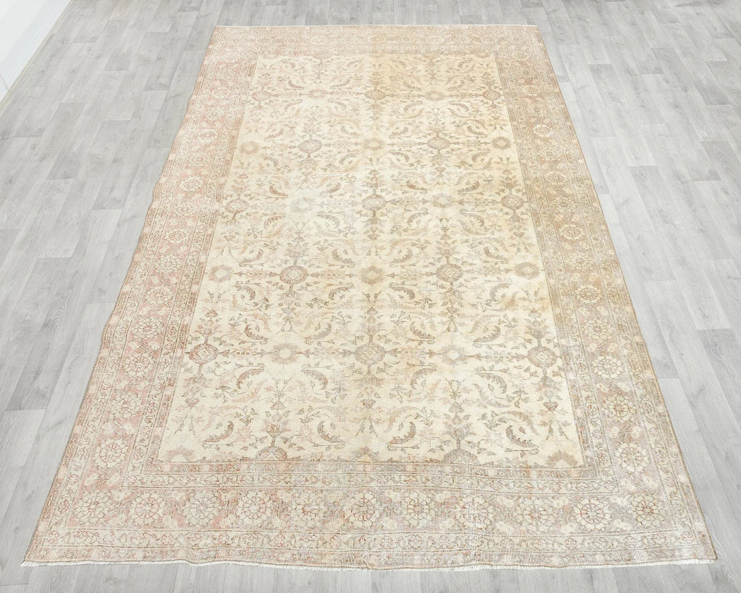 Beige Turkish Oushak Rug 6' 9" x 9' 11" Hand-Knotted | No. VR57520