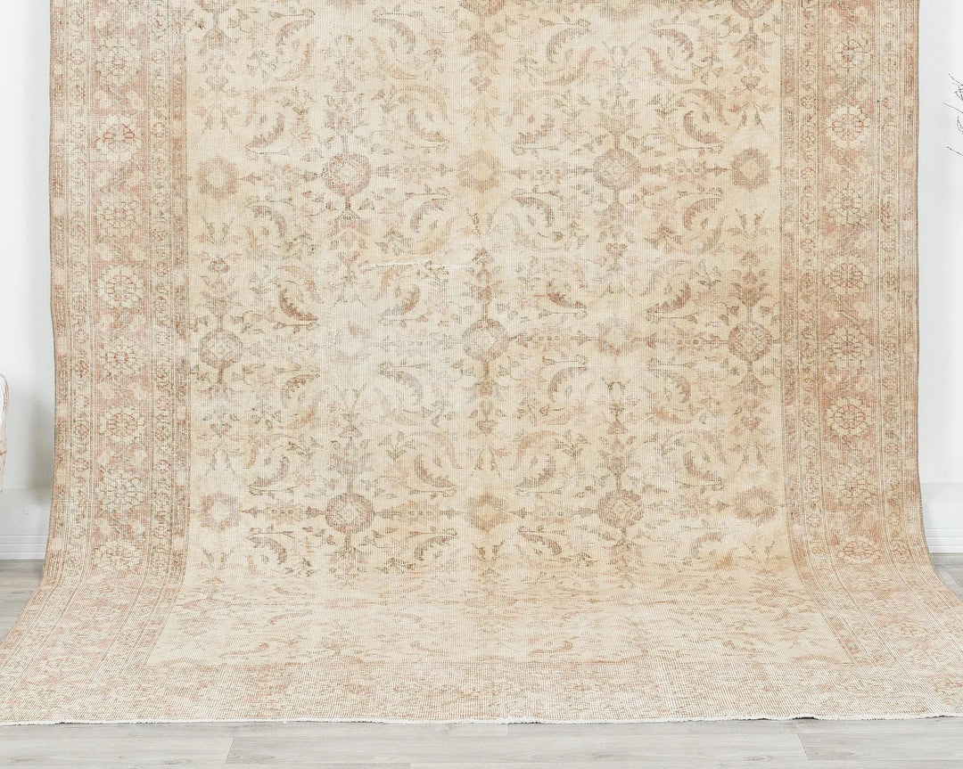Beige Turkish Oushak Rug 6' 9" x 9' 11" Hand-Knotted | No. VR57520