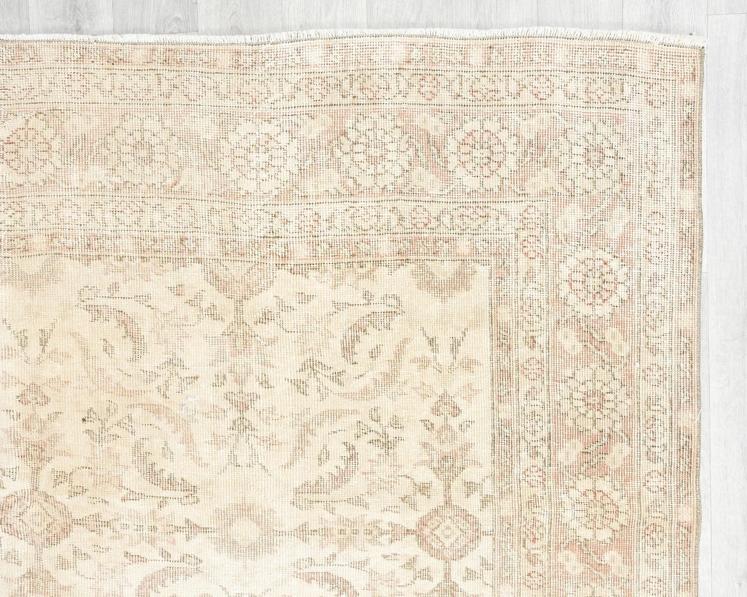 Beige Turkish Oushak Rug 6' 9" x 9' 11" Hand-Knotted | No. VR57520