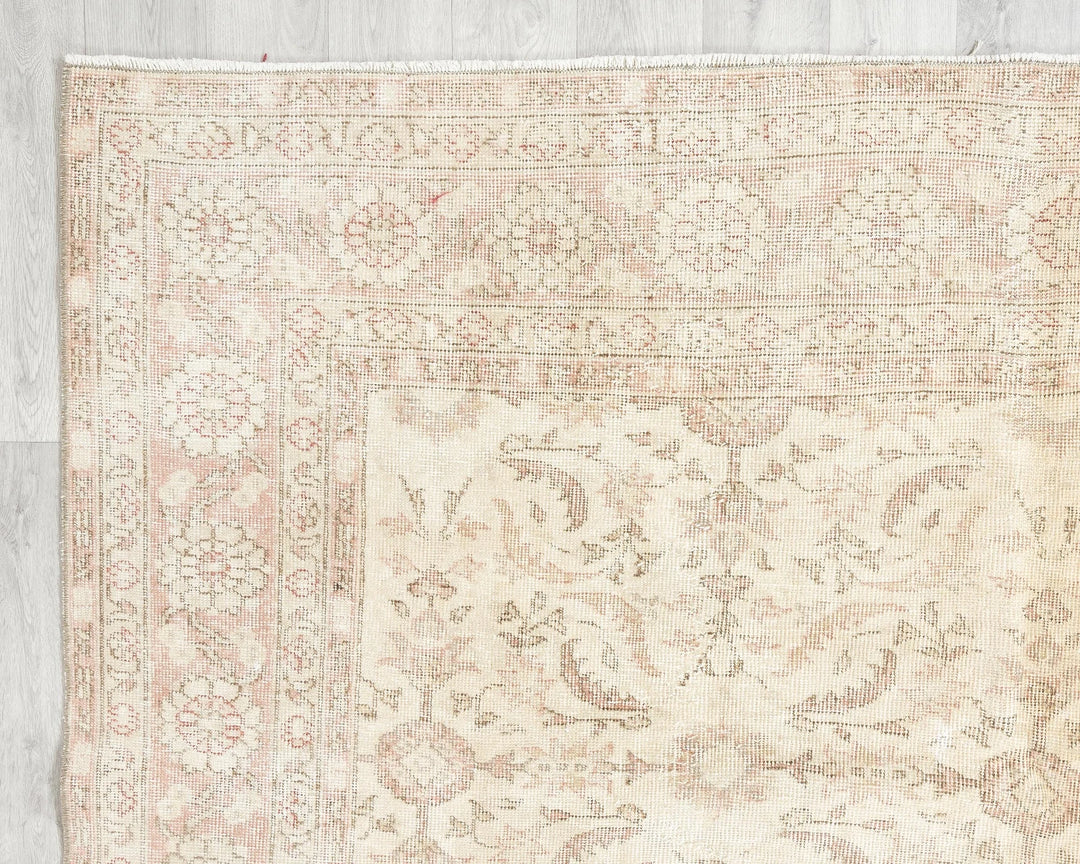 Beige Turkish Oushak Rug 6' 9" x 9' 11" Hand-Knotted | No. VR57520